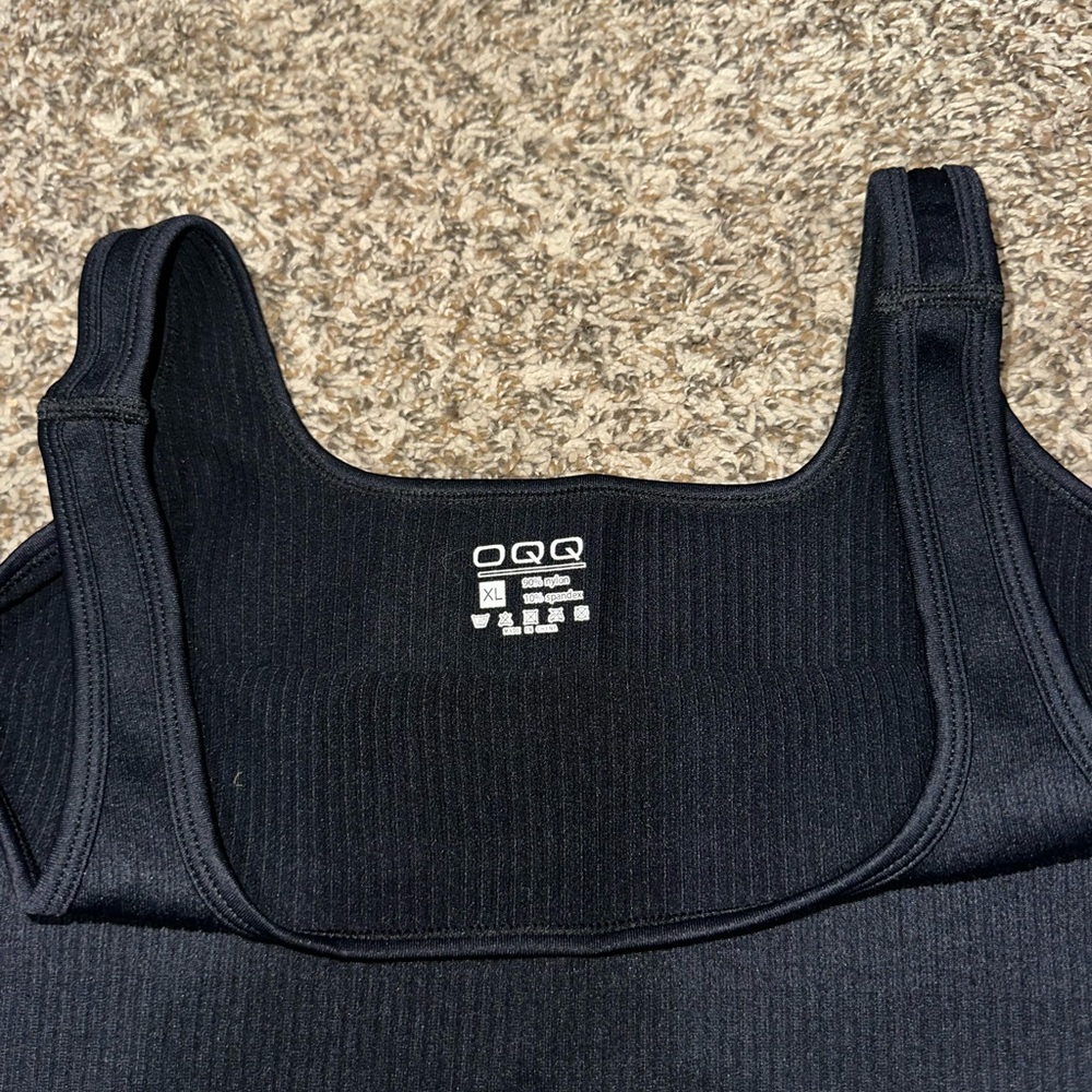 OQQ Black Ribbed Slimming Body Suit